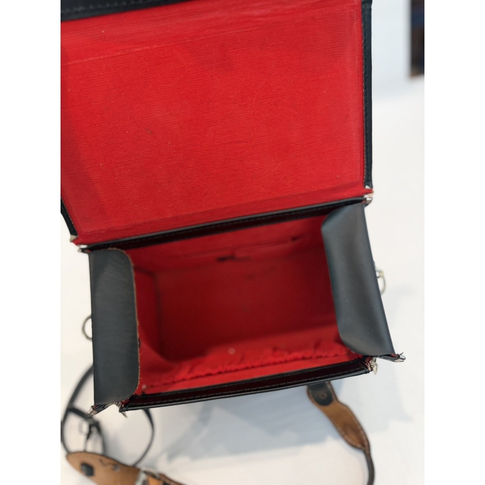 Vintage Large Black Leather Camera Hard Case w/ compartments & handle Japan Y2K - Picture 6 of 12
